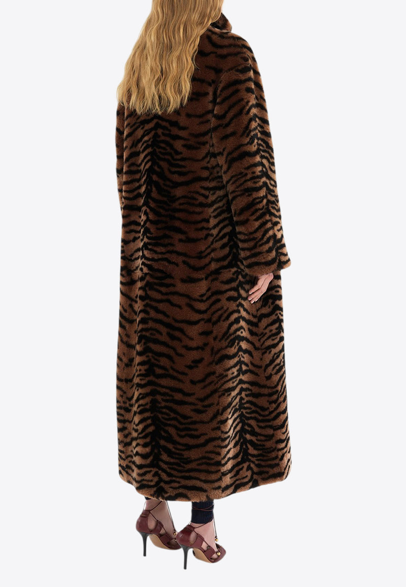 Chloé Double-Breasted Tiger Print Shearling Coat Brown CH25SCM1221222F Oat Brown