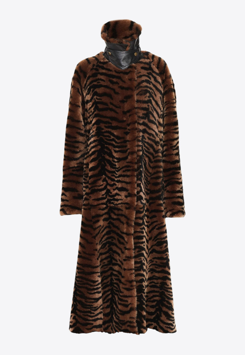 Chloé Double-Breasted Tiger Print Shearling Coat Brown CH25SCM1221222F Oat Brown