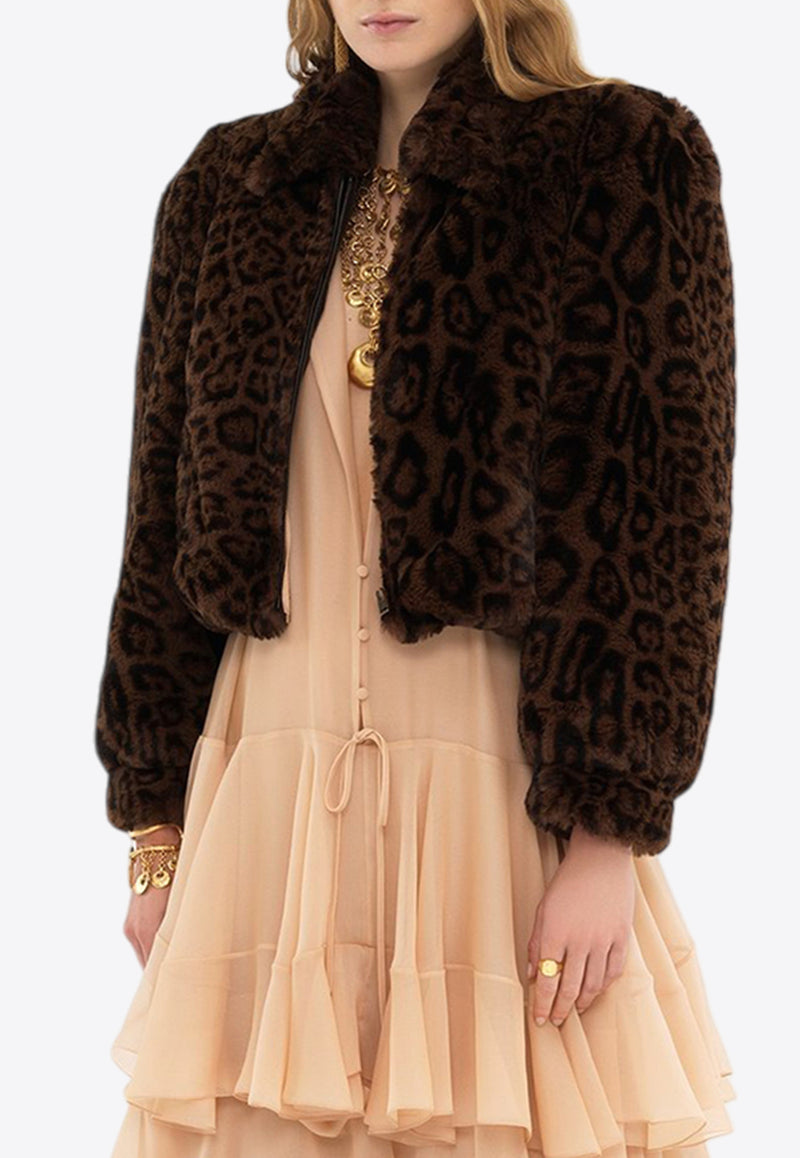 Chloé Leopard Print Faux Fur Cropped Jacket Brown CH25SCV0721124Y Off Brown