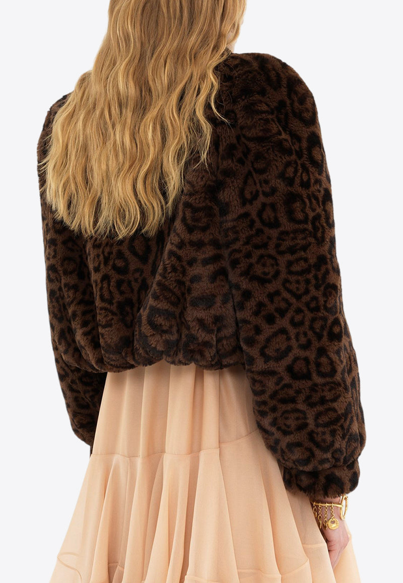 Chloé Leopard Print Faux Fur Cropped Jacket Brown CH25SCV0721124Y Off Brown
