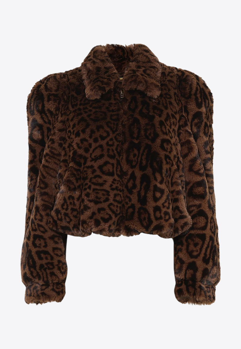 Chloé Leopard Print Faux Fur Cropped Jacket Brown CH25SCV0721124Y Off Brown