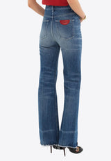 Chloé Washed-Effect Boot-Cut Jeans Blue CH25SDP13255422 Ocean Blue