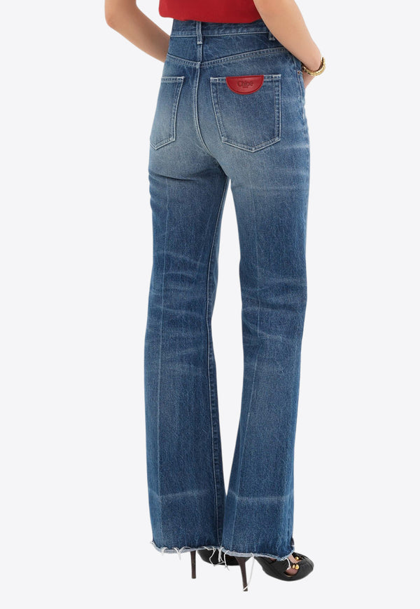 Chloé Washed-Effect Boot-Cut Jeans Blue CH25SDP13255422 Ocean Blue
