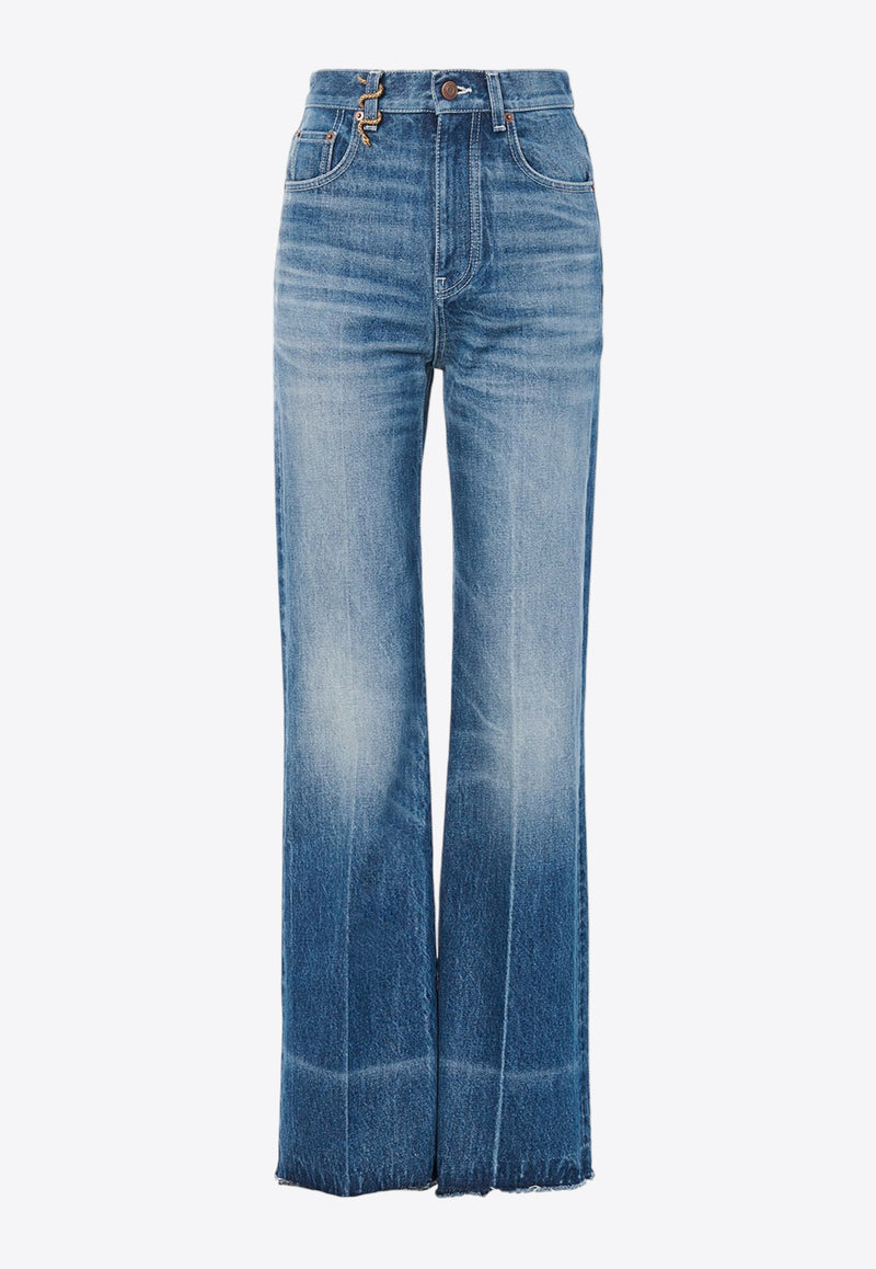 Chloé Washed-Effect Boot-Cut Jeans Blue CH25SDP13255422 Ocean Blue