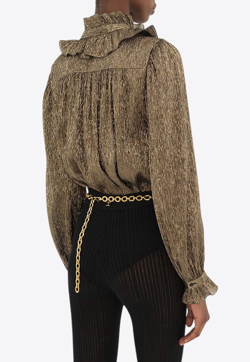 Chloé Gathered Fluid Silk Blouse Bronze CH25SHT102980YY Black Gold