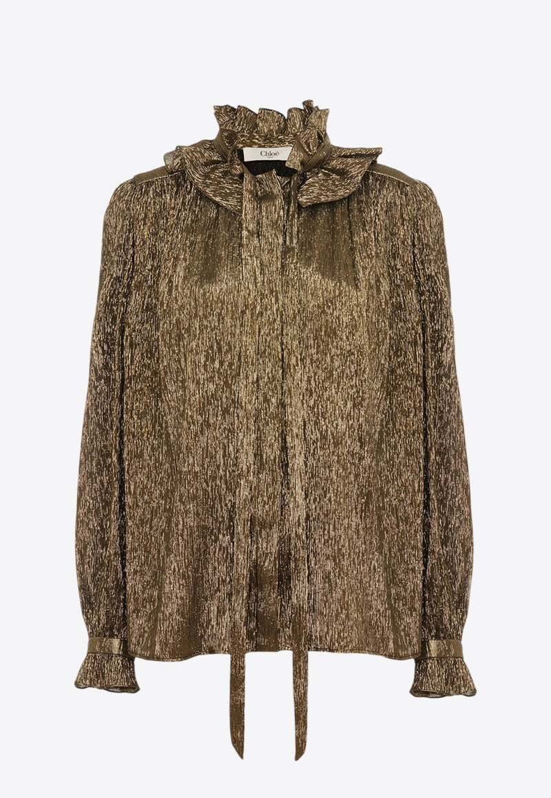 Chloé Gathered Fluid Silk Blouse Bronze CH25SHT102980YY Black Gold