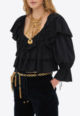 Chloé Floral Jacquard Ruffled Cropped Top Black CH25SHT16330001 Black