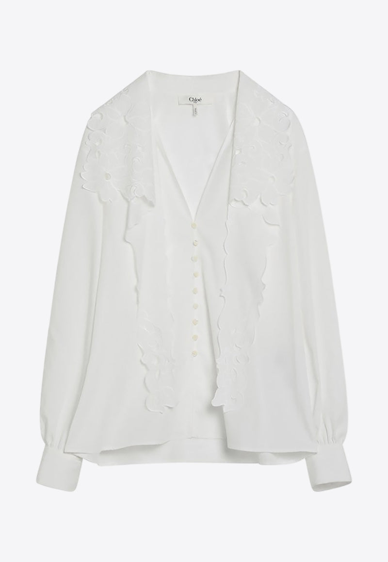 Chloé Embroidered Lavallière Long-Sleeved Shirt White CH25SHT17310/Q_CHLOE-101
