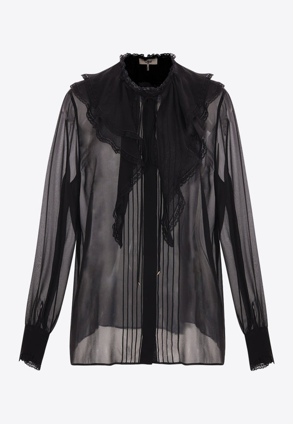 Chloé Sheer Georgette Ruffled Shirt Black CH25SHT24335001 Black