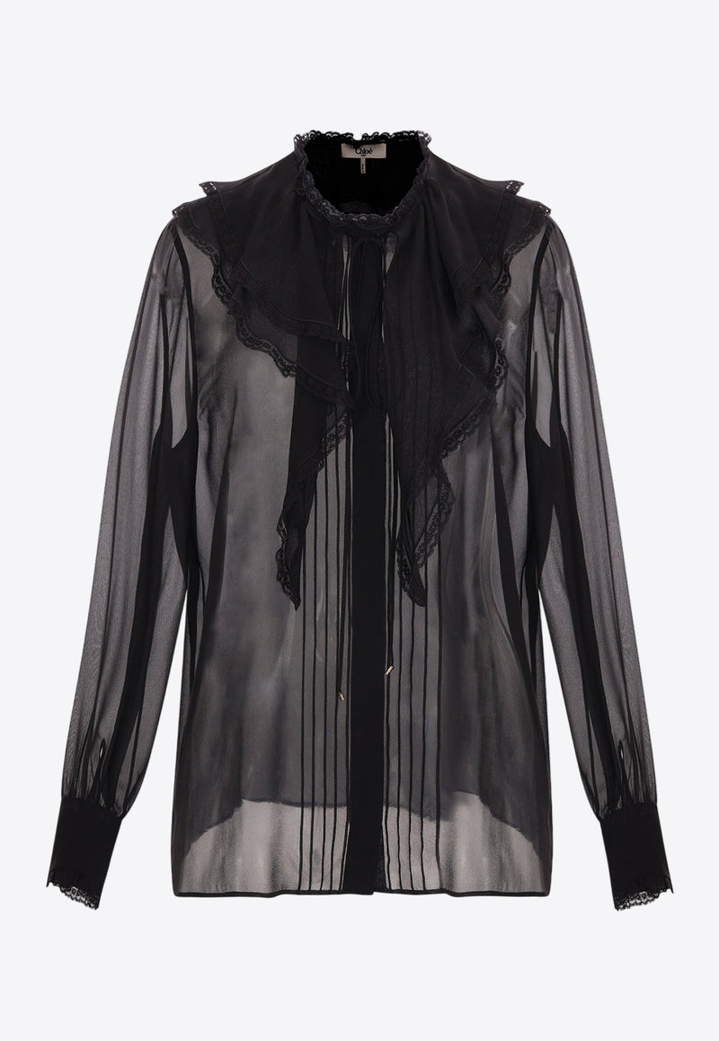 Chloé Sheer Georgette Ruffled Shirt Black CH25SHT24335001 Black