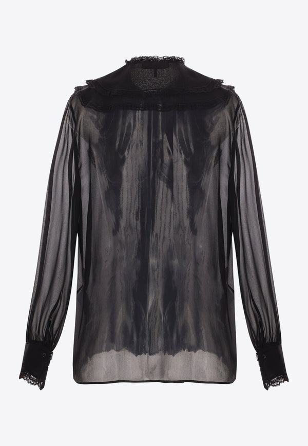 Chloé Sheer Georgette Ruffled Shirt Black CH25SHT24335001 Black