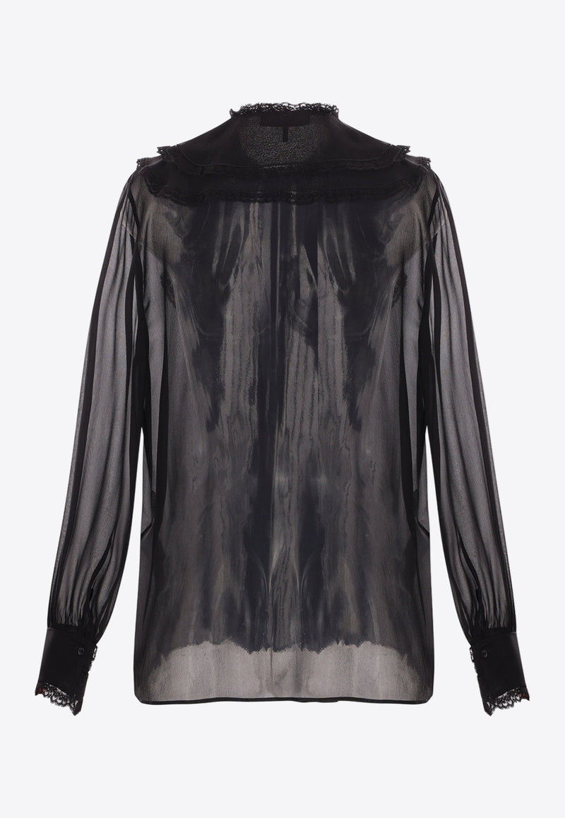 Chloé Sheer Georgette Ruffled Shirt Black CH25SHT24335001 Black