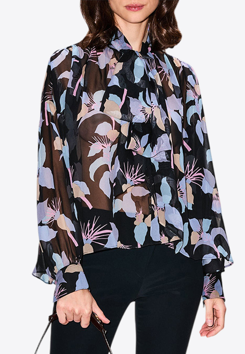 Chloé Floral Print Silk Georgette Blouse Multicolor CH25SHT34343001 Black