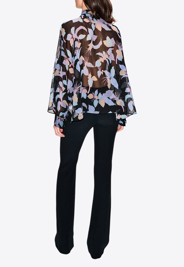 Chloé Floral Print Silk Georgette Blouse Multicolor CH25SHT34343001 Black