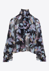 Chloé Floral Print Silk Georgette Blouse Multicolor CH25SHT34343001 Black