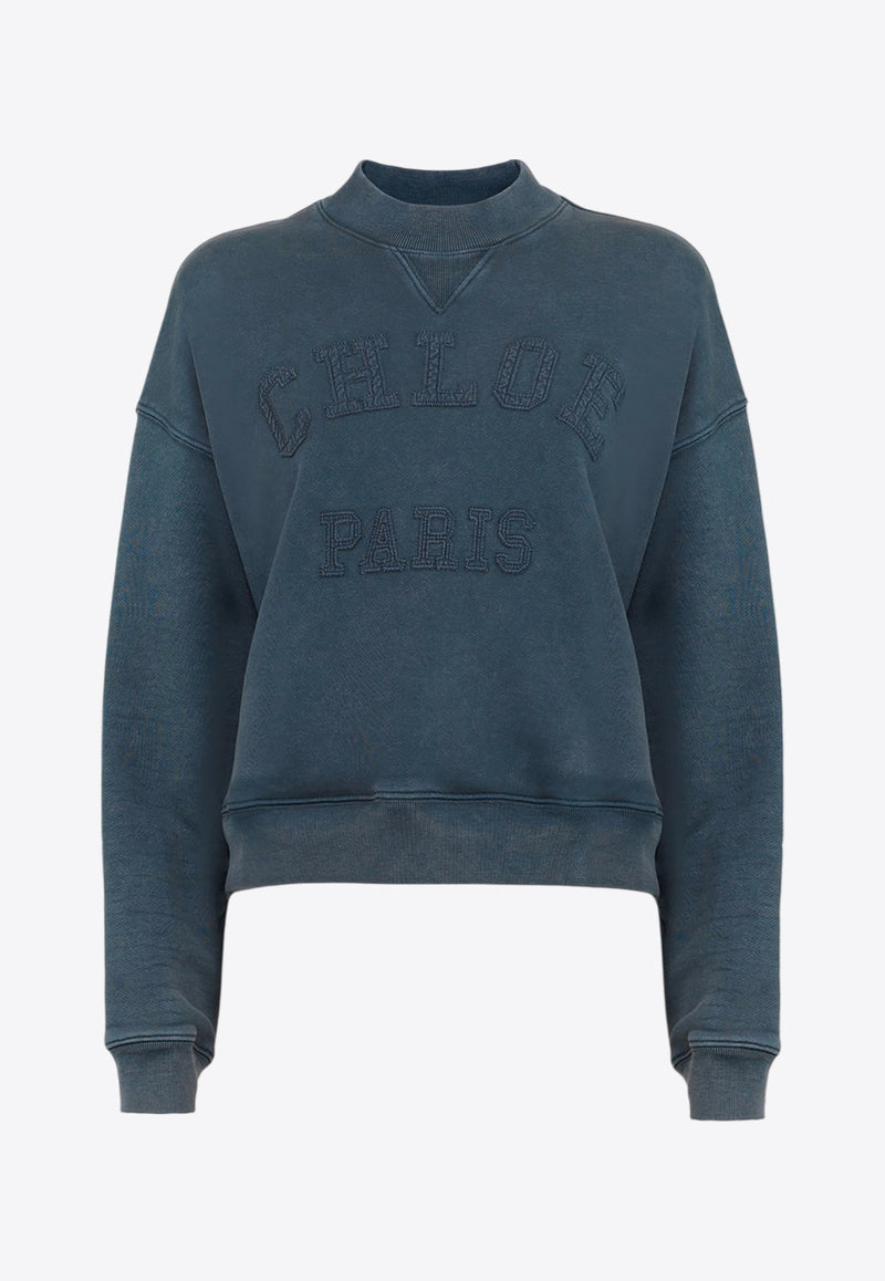 Chloé Textured Logo Cotton Fleece Sweatshirt Blue CH25SJH0519341G Tornado Blue