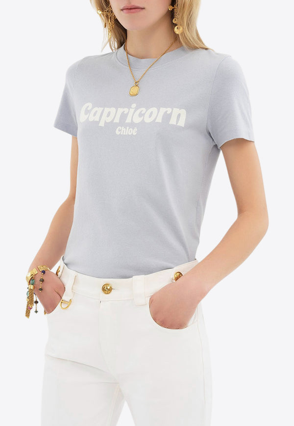 Chloé Capricorn Logo Print T-shirt Sky Blue CH25SJH08186473 Ballad Blue