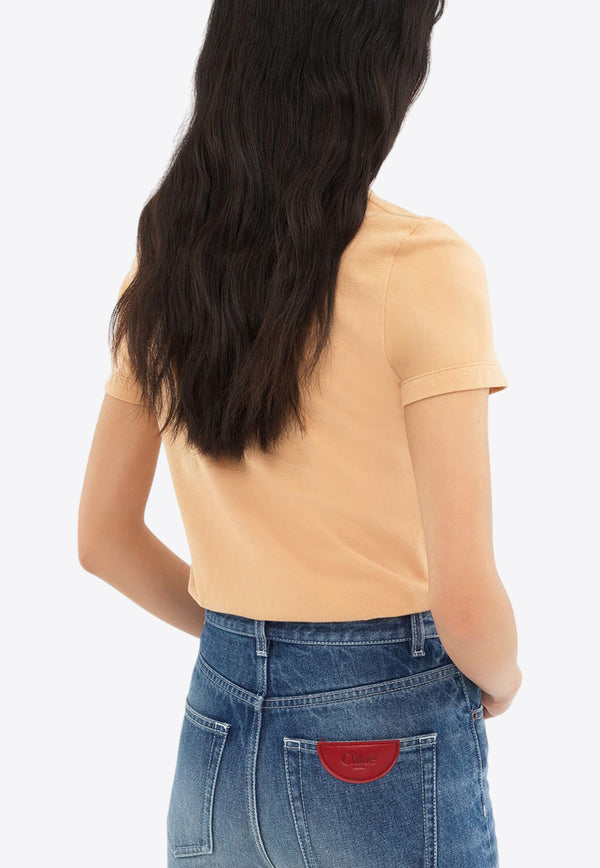 Chloé Snake Print Logo T-shirt Beige CH25SJH08190281 Milky Brown