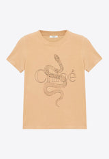 Chloé Snake Print Logo T-shirt Beige CH25SJH08190281 Milky Brown