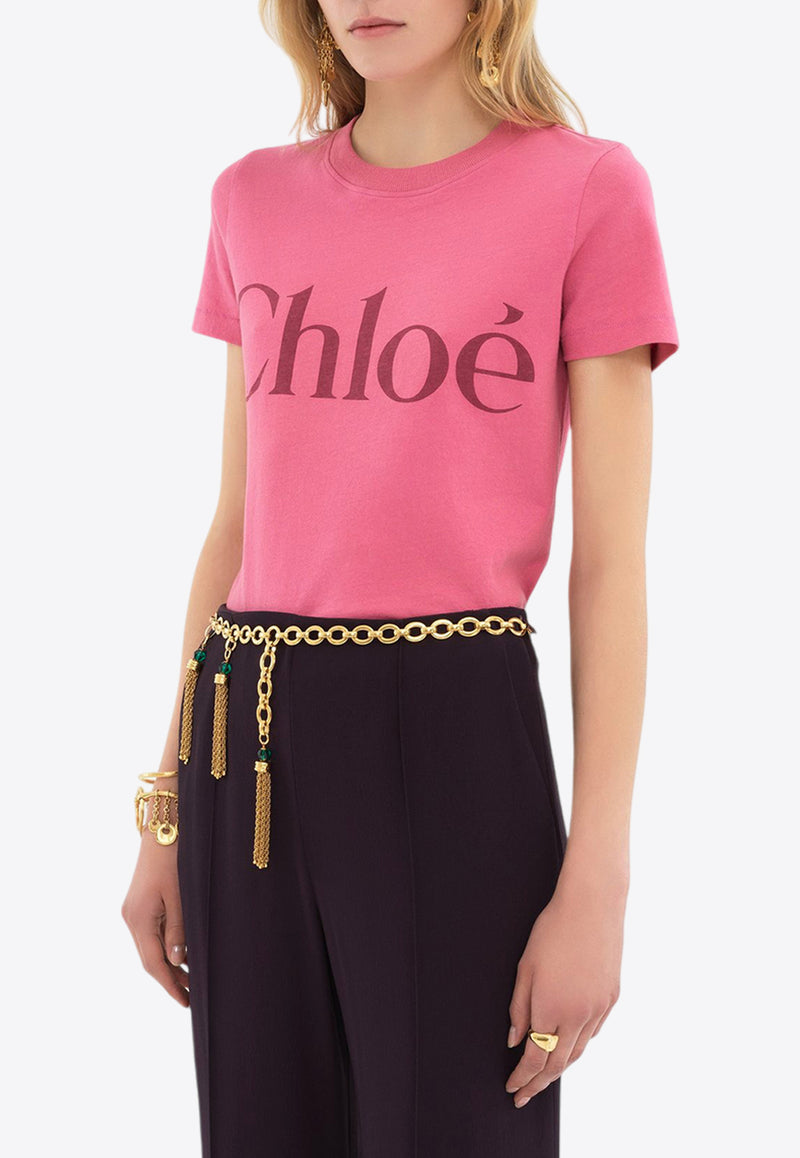 Chloé Logo Print T-shirt Pink CH25SJH081926N8 Sweet Pink