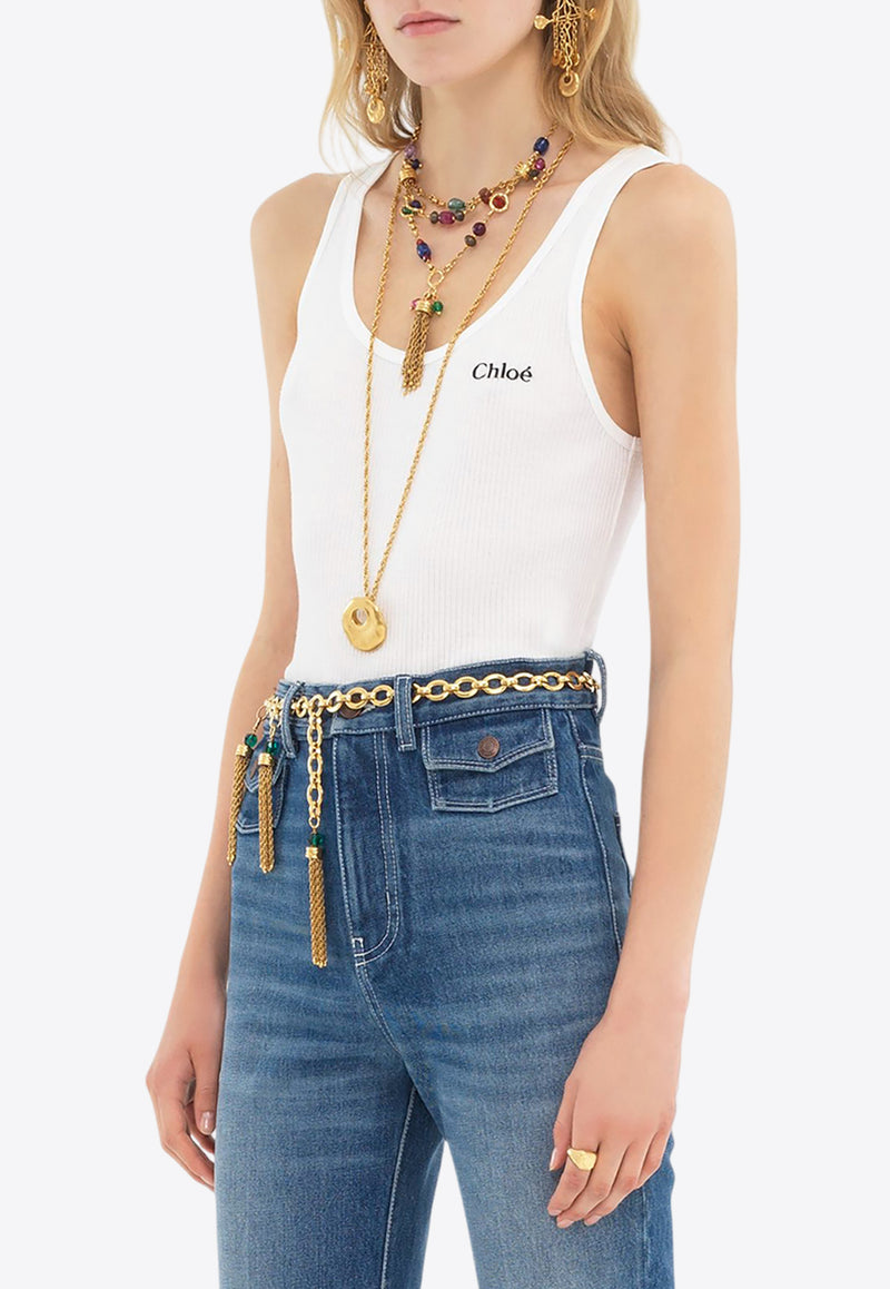 Chloé Ribbed Knit Logo Tank Top White CH25SJH12180101 White