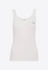 Chloé Ribbed Knit Logo Tank Top White CH25SJH12180101 White