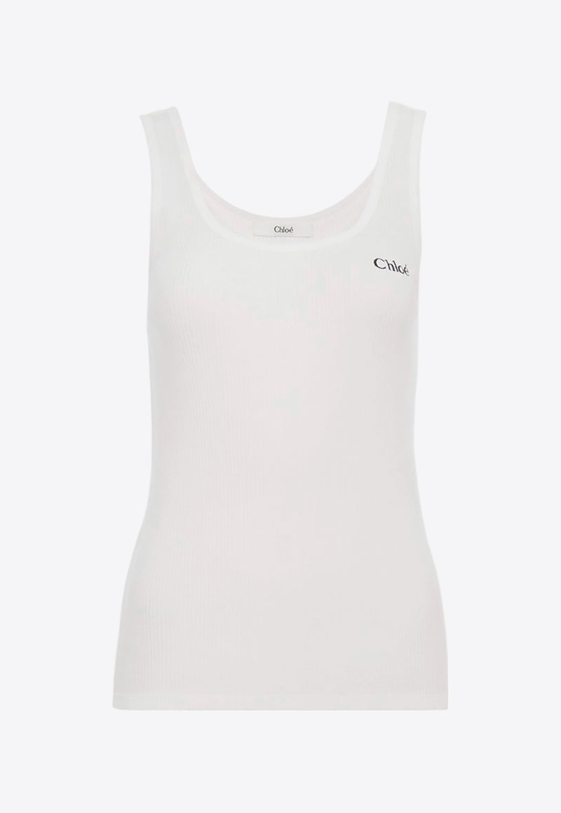 Chloé Ribbed Knit Logo Tank Top White CH25SJH12180101 White