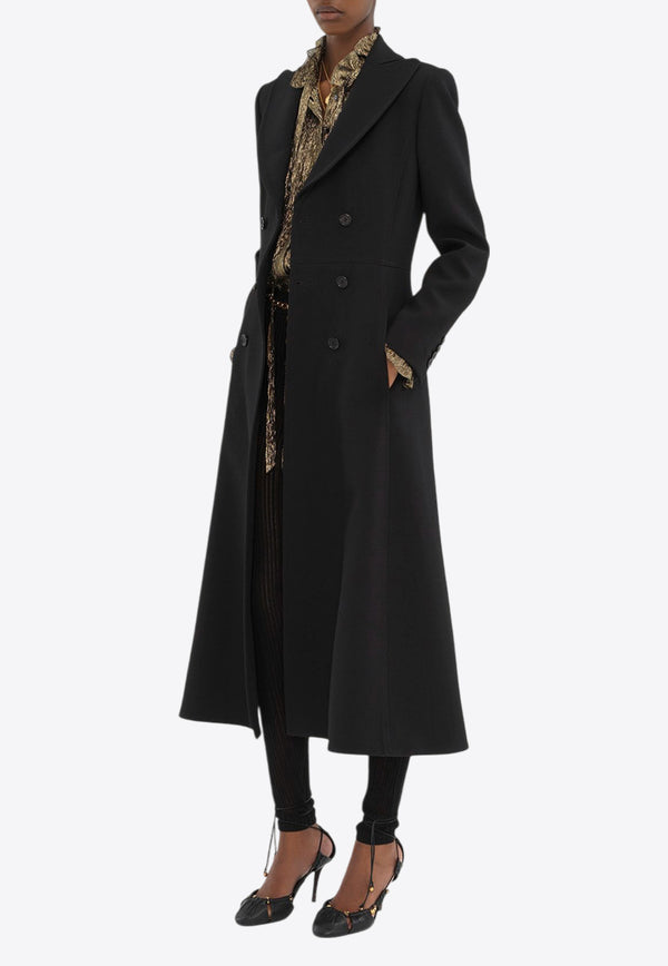 Chloé Double-Breasted Wool Crepe Long Coat Black CH25SMA21302001 Black