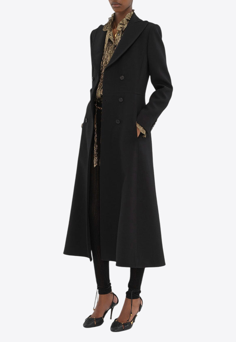 Chloé Double-Breasted Wool Crepe Long Coat Black CH25SMA21302001 Black