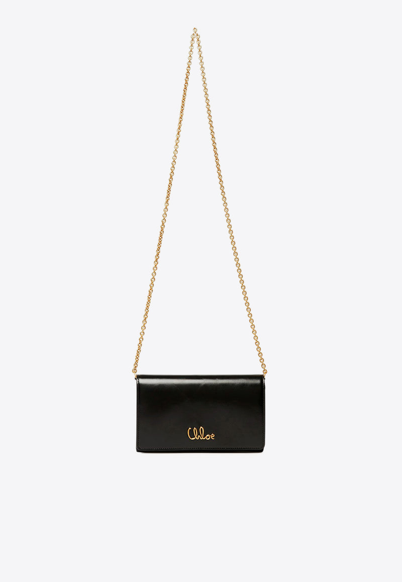 Chloé Iconic Logo Leather Chain Clutch Black CH25SP485O16001 Black