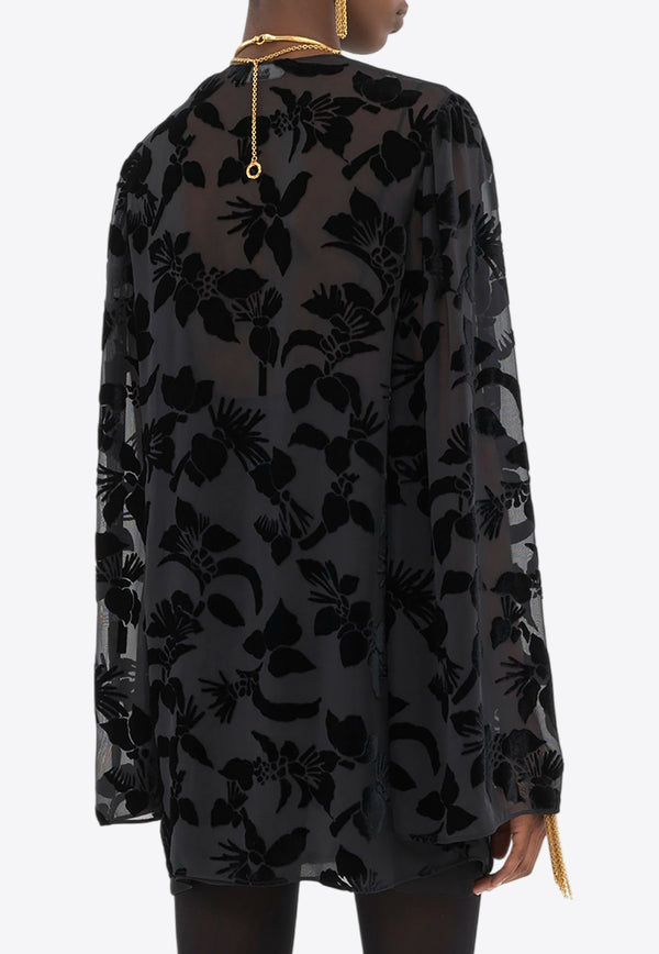 Chloé Floral Velvet Jacquard Mini Dress Black CH25SRO10294001 Black