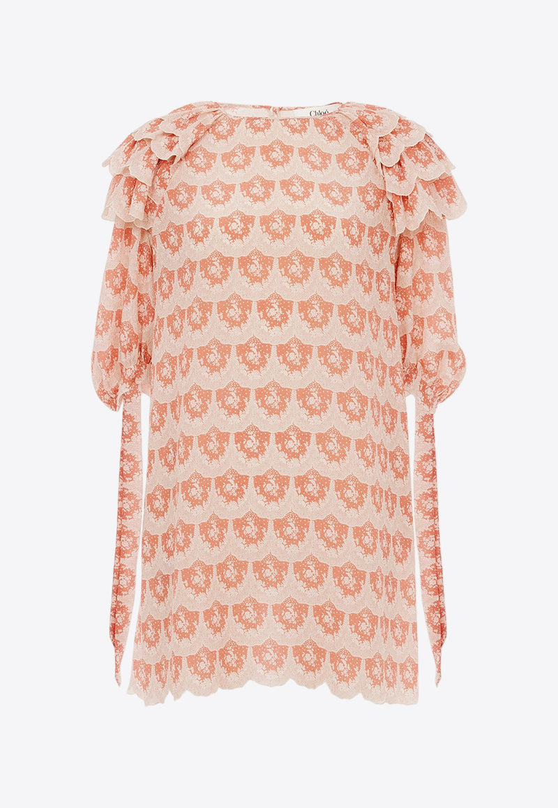 Chloé Floral Print Silke Crepe Mini Dress Pink CH25SRO2530796E Beige - Pink