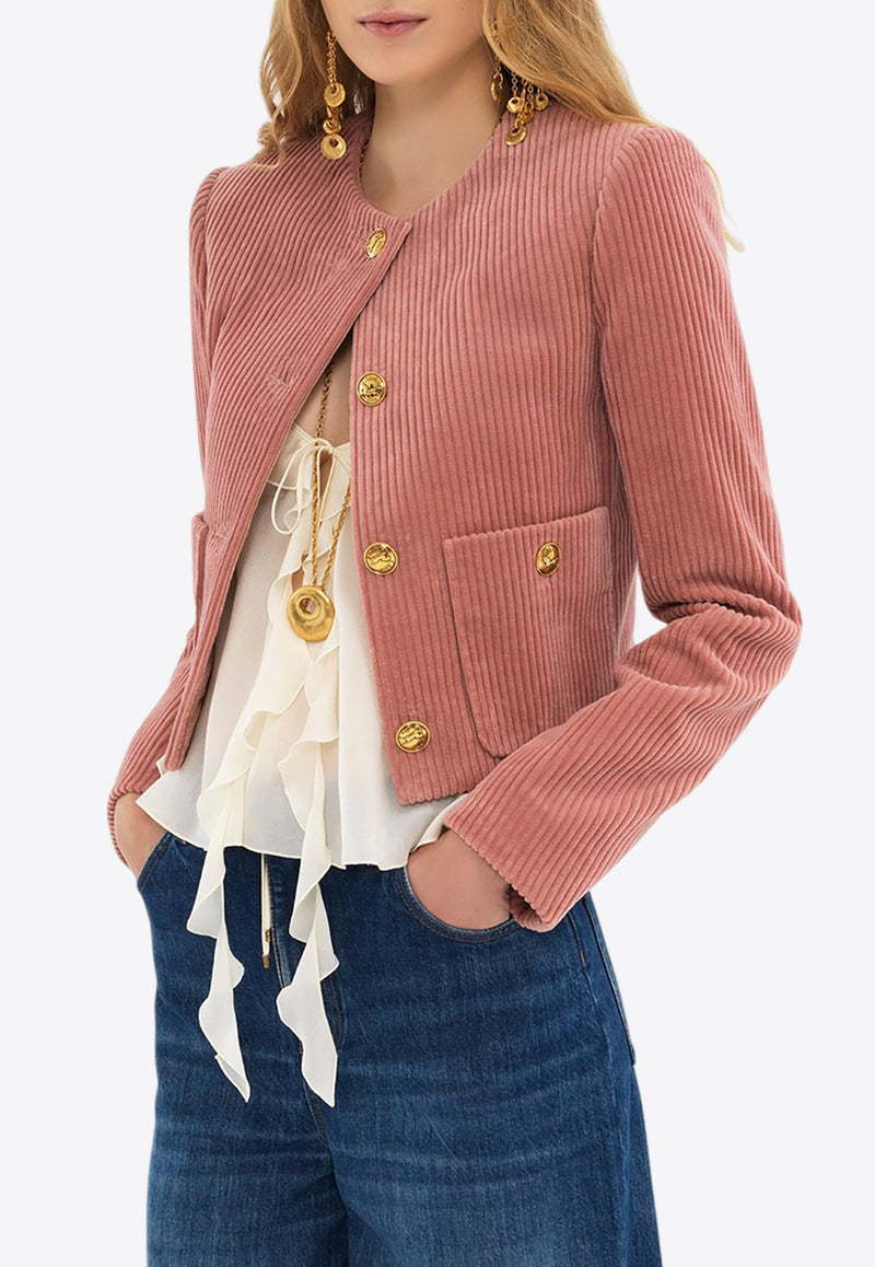 Chloé Velvet Corduroy Cropped Jacket Pink CH25SVE203066L7 Wild Pink