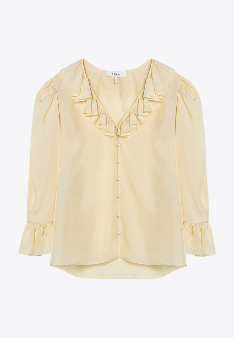 Chloé V-neck Ruffled Blouse Yellow CH25UHT44489/Q_CHLOE-753