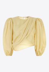 Chloé Draped Silk Cropped Top Yellow CH25UHT69489753 Powder Yellow