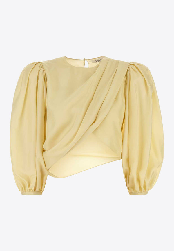 Chloé Draped Silk Cropped Top Yellow CH25UHT69489753 Powder Yellow