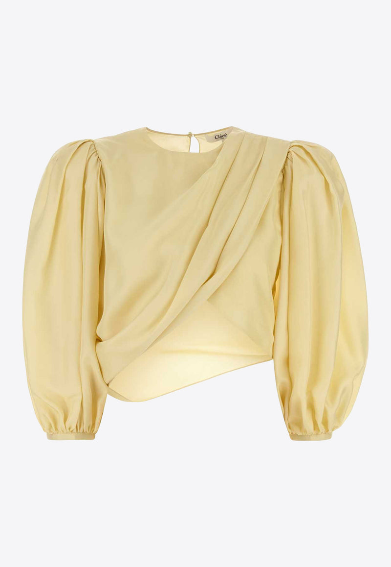 Chloé Draped Silk Cropped Top Yellow CH25UHT69489753 Powder Yellow