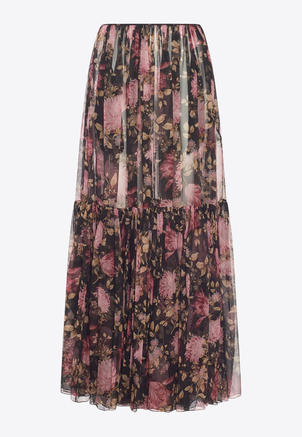 Chloé Floral Print Pleated Maxi Skirt Multicolor CH25UJU10459001 Black