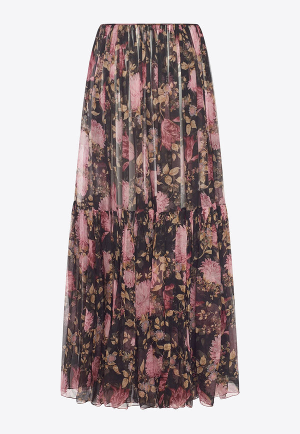 Chloé Floral Print Pleated Maxi Skirt Multicolor CH25UJU10459001 Black