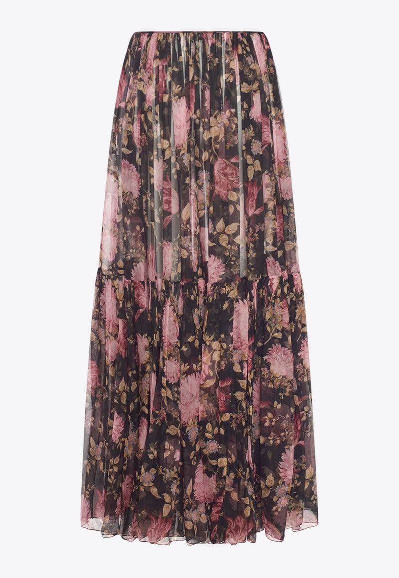 Chloé Floral Print Pleated Maxi Skirt Multicolor CH25UJU10459001 Black