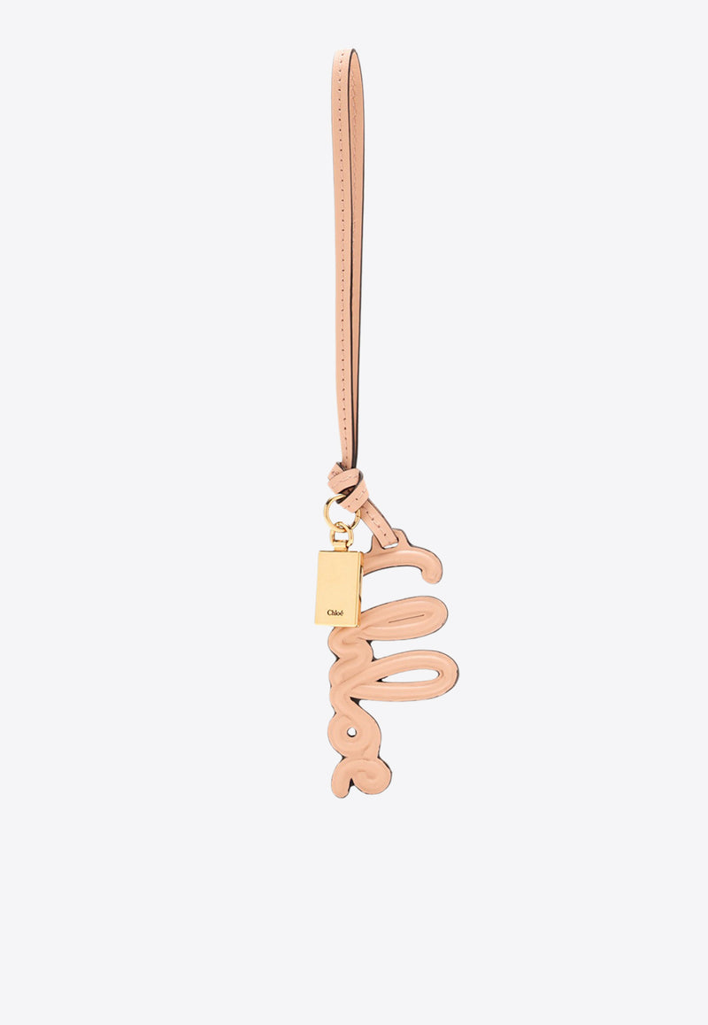 Chloé Logo Bag Charm in Calf Leather Pink CH25UK143P496I0 Apricot Pink