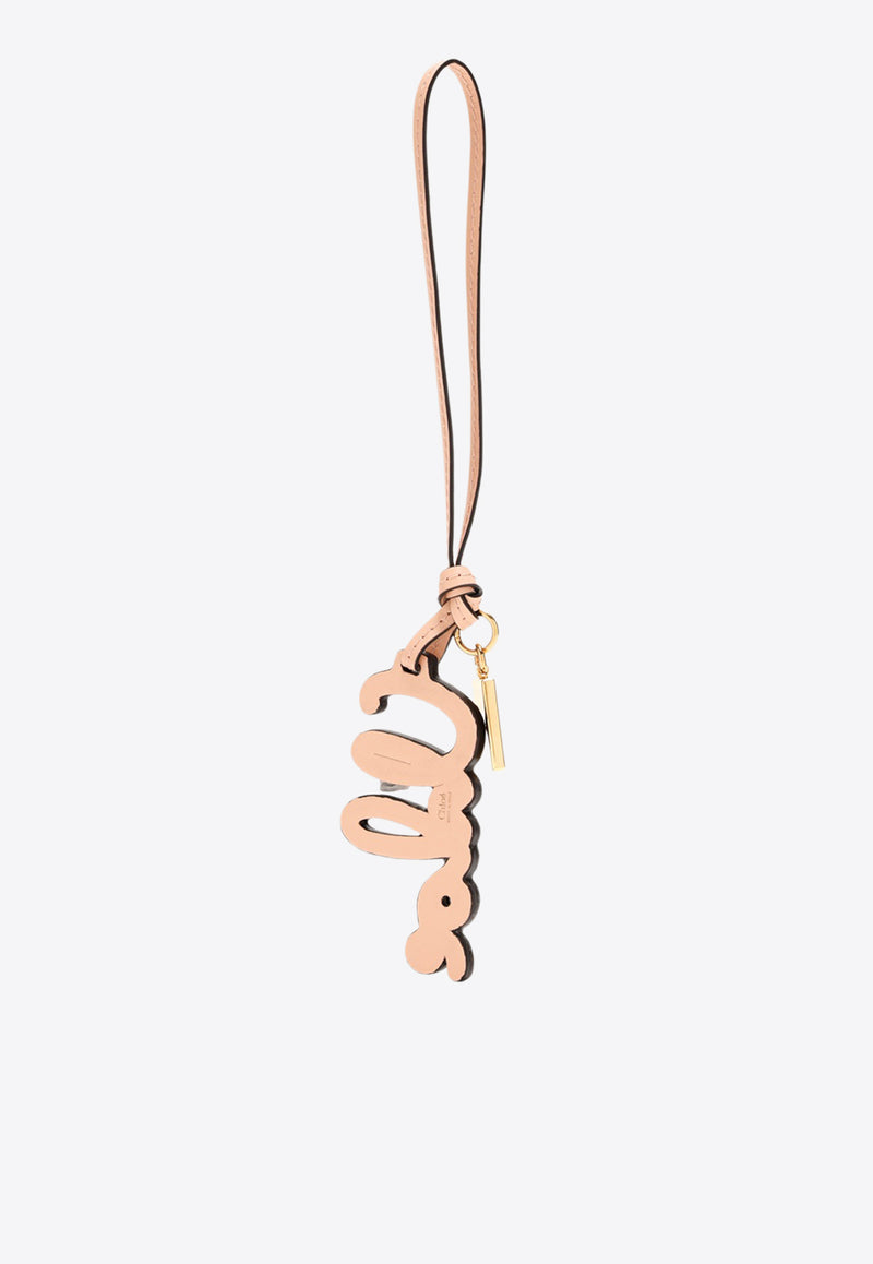 Chloé Logo Bag Charm in Calf Leather Pink CH25UK143P496I0 Apricot Pink