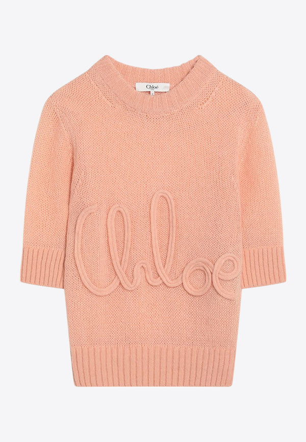 Chloé Logo Embroidered Alpaca Wool Knit Top  Coral CH25UMP26740/R_CHLOE-81L