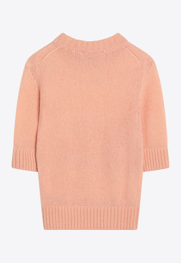 Chloé Logo Embroidered Alpaca Wool Knit Top  Coral CH25UMP26740/R_CHLOE-81L