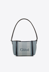 Chloé Logo Embroidered Canvas Shoulder Bag Blue CH25UP566O65485 Moonlight Blue