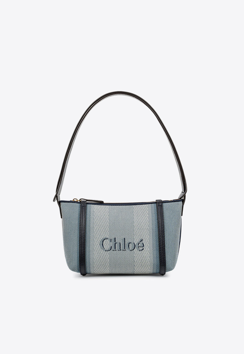 Chloé Logo Embroidered Canvas Shoulder Bag Blue CH25UP566O65485 Moonlight Blue