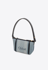 Chloé Logo Embroidered Canvas Shoulder Bag Blue CH25UP566O65485 Moonlight Blue