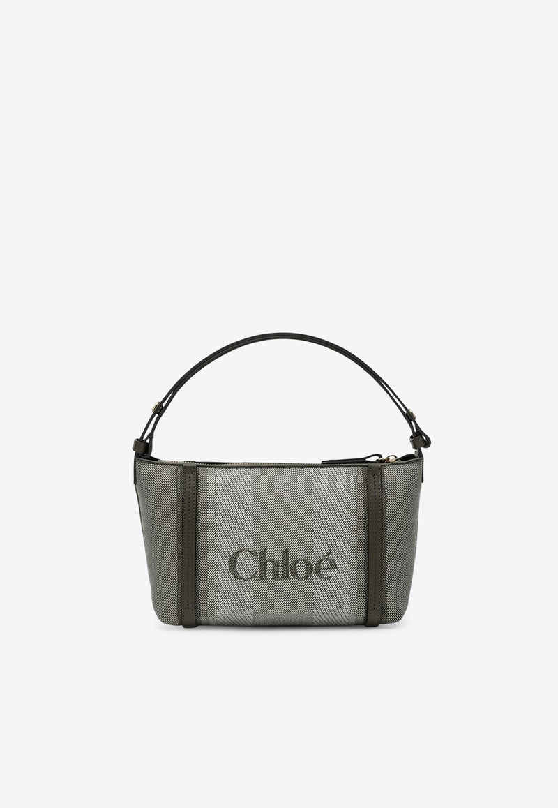 Chloé Carry Striped Canvas Shoulder Bag Green CH25UP566O65/R_CHLOE-3E5