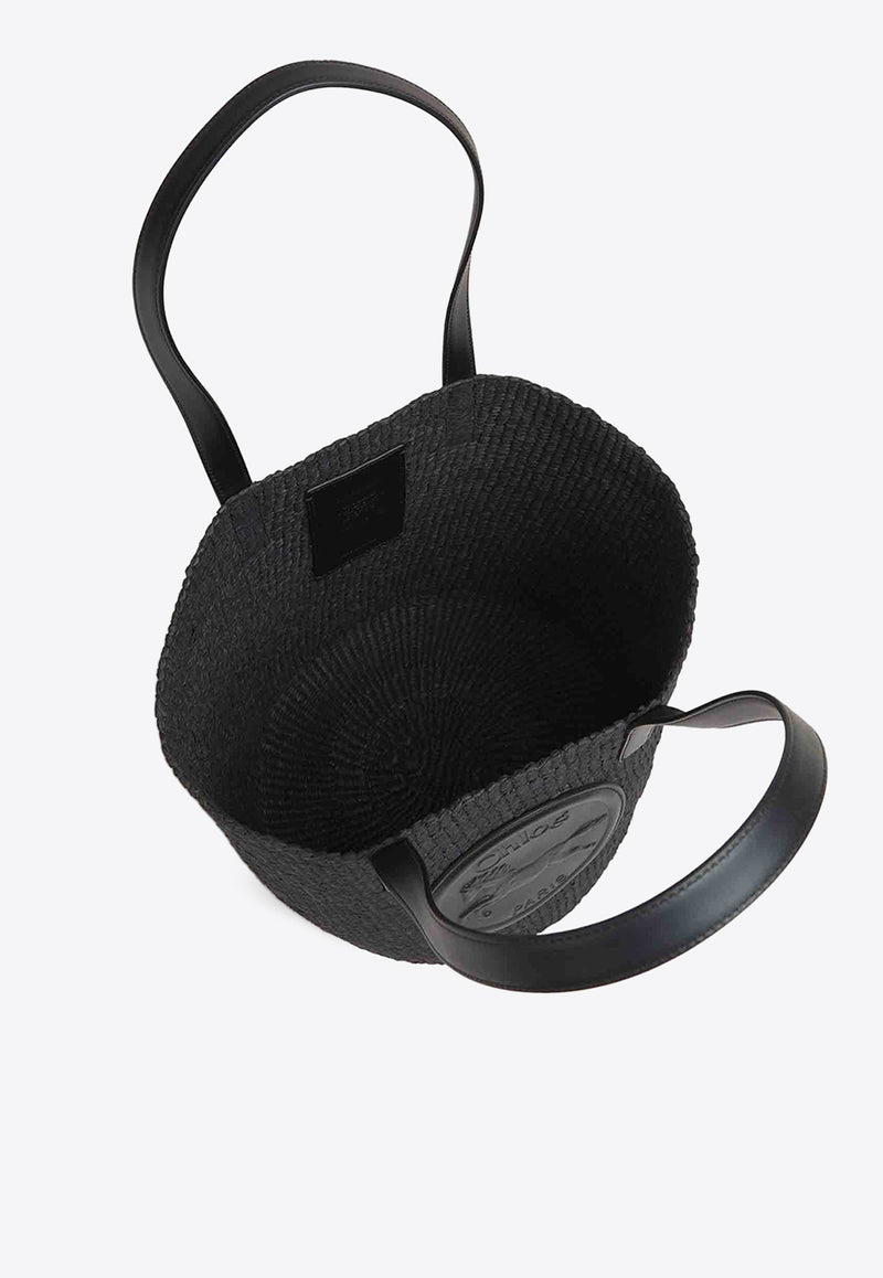 Chloé Horse Medal Woven-Raffia Basket Bag Black CH25US591P17001 Black