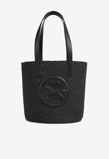 Chloé Horse Medal Woven-Raffia Basket Bag Black CH25US591P17001 Black